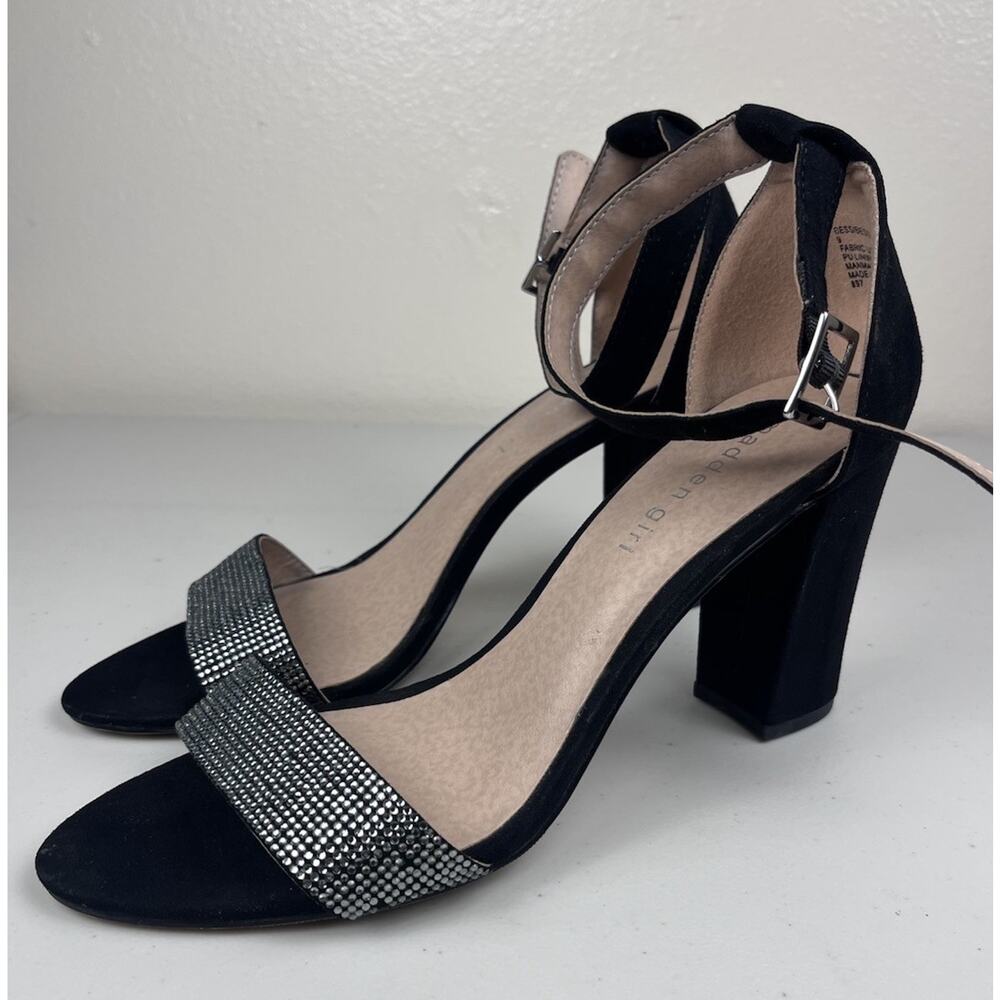 Madden Girl Black Rhinestone Ankle Strap Dress Sandals Heels Women’s Size 9